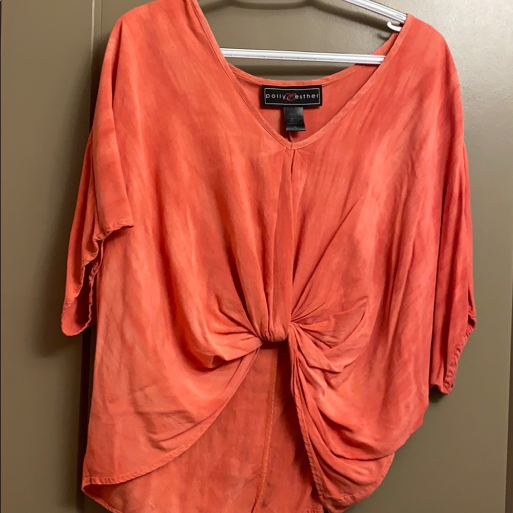 coral short sleeve shirt with front tie detail